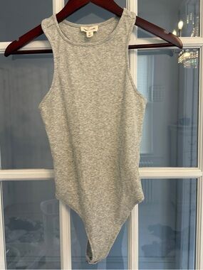 OPEN EDIT Women’s Gray Ribbed Racerback Sleeveless Thong Bodysuit Size XS